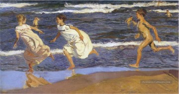 Joaquin Sorolla en cours d’exécution enfants plage bord de mer impressionnisme Peinture à l'huile